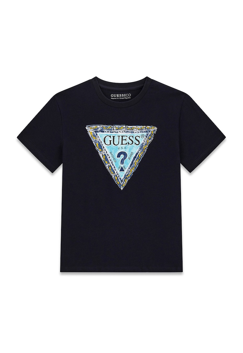 Tricou din bumbac cu imprimeu logo - Albastru ultramarin/Albastru deschis