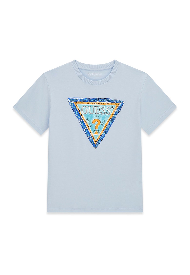 Tricou din bumbac cu imprimeu logo - Albastru deschis