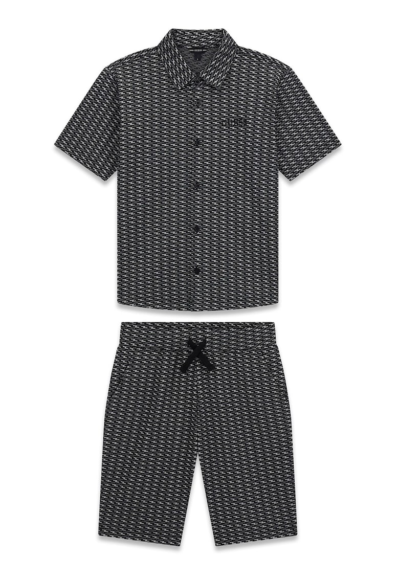 Set de camasa si pantaloni scurti din amestec de bumbac - 2 piese - Negru/Gri