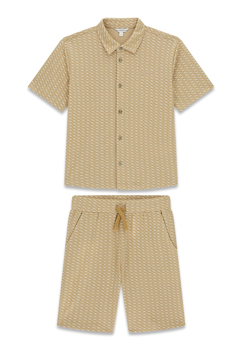 Set de camasa si pantaloni scurti din amestec de bumbac - 2 piese - Bej