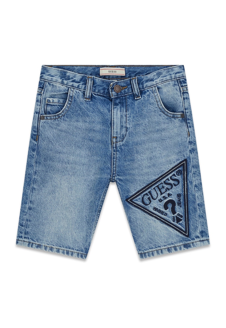 Bermude din denim cu logo - Albastru melange