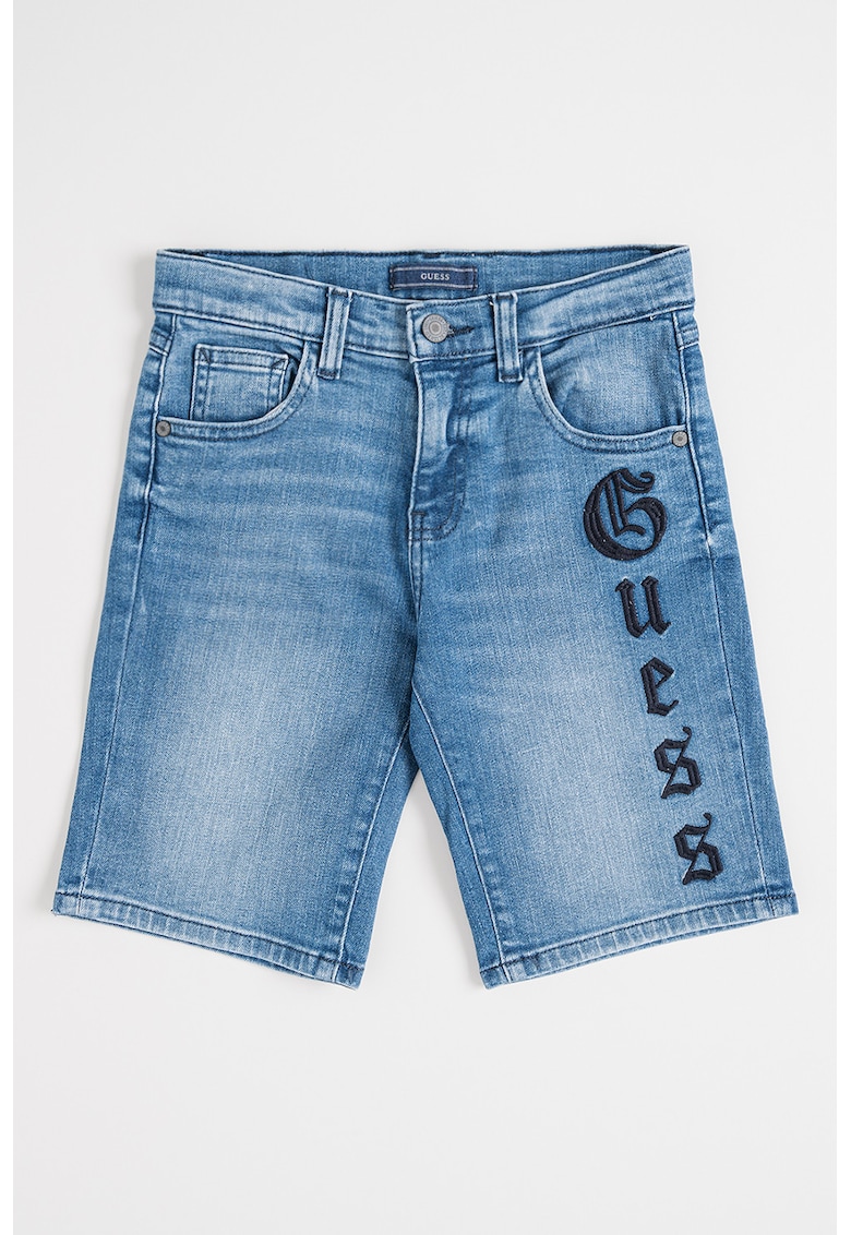 Pantaloni scurti din denim cu broderie - Albastru royal