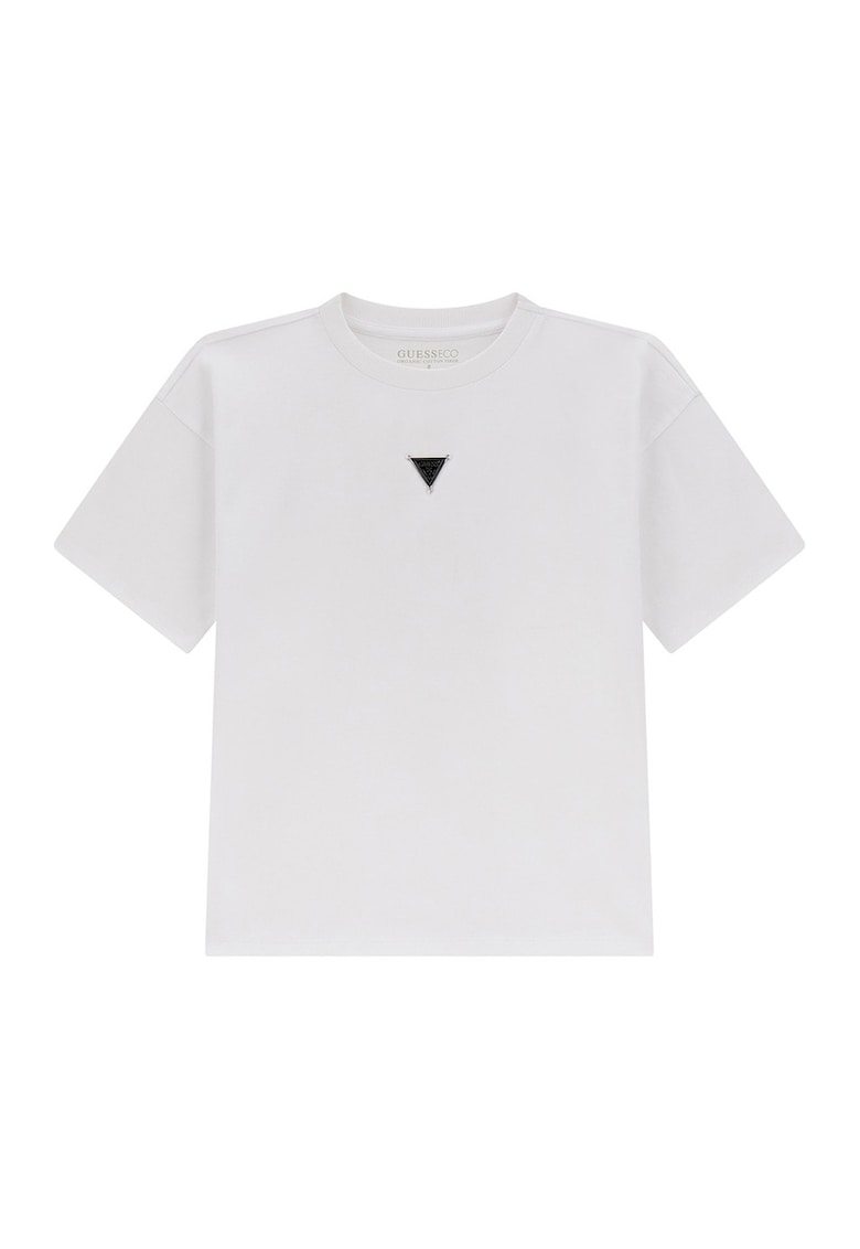 Tricou din bumbac cu aplicatii logo - Alb
