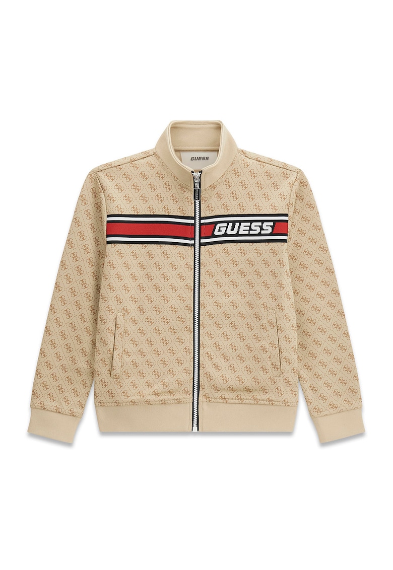 Bluza de trening cu fermoar si model monograma - Maro nisip