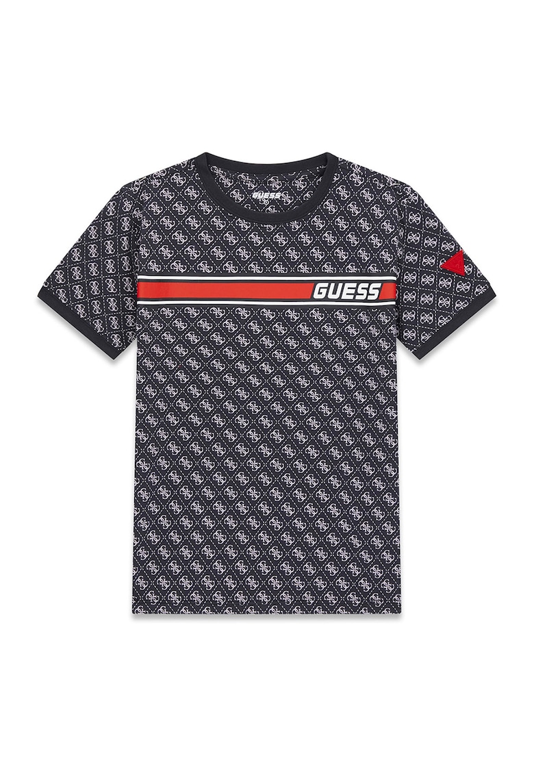 Tricou din amestec de bumbac cu model monograma - Rosu/Bleumarin