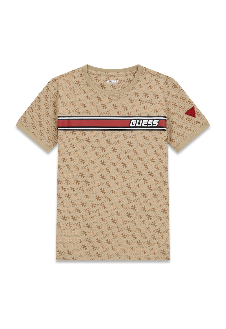 Tricou din amestec de bumbac cu model monograma - Maro nisip