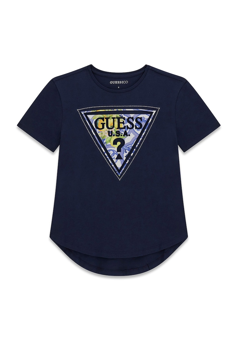 Tricou asimetric cu imprimeu logo - Galben/Albastru ultramarin