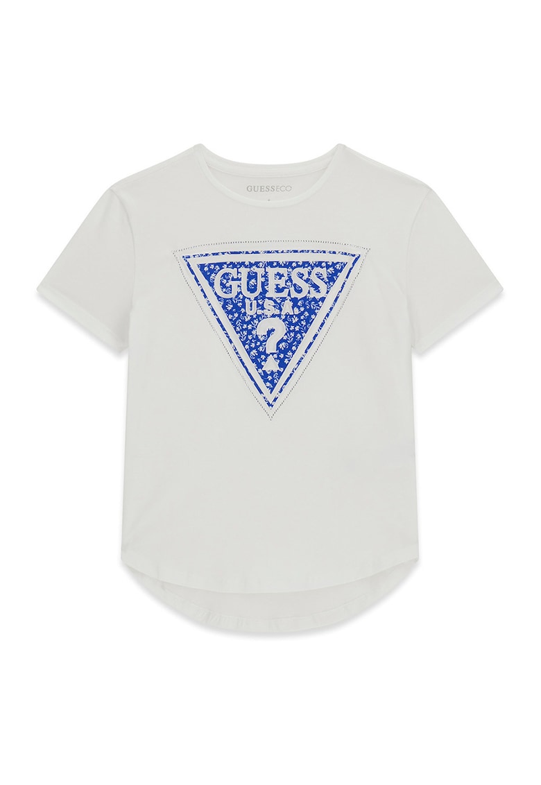 Tricou asimetric cu imprimeu logo - Alb/Albastru inchis