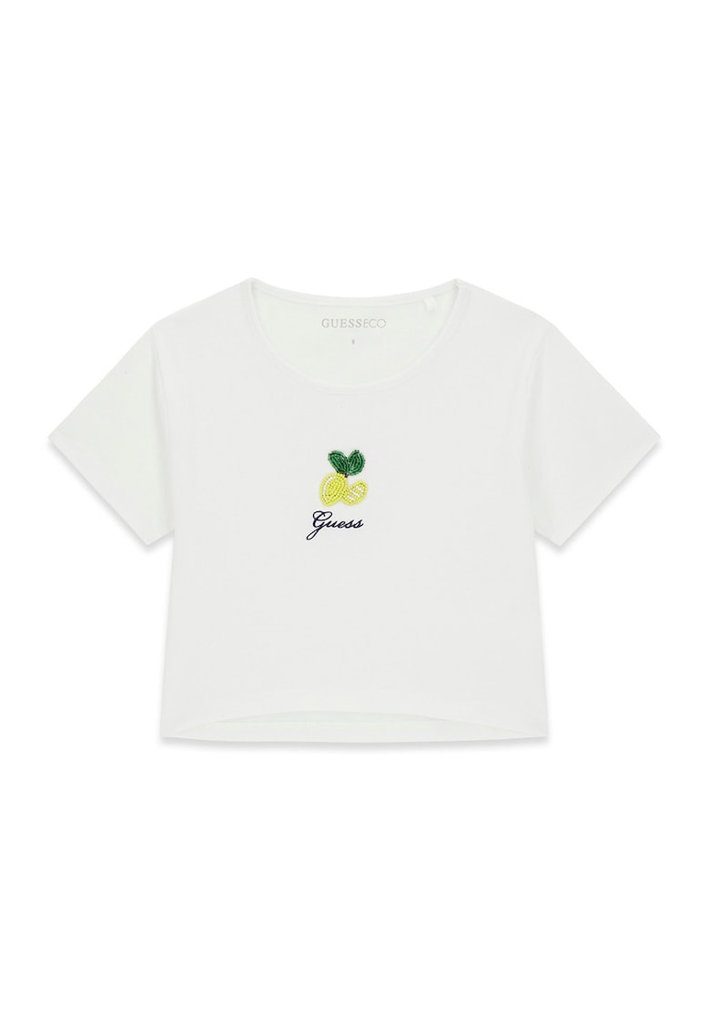 Tricou cu logo brodat - Alb/Verde/Galben