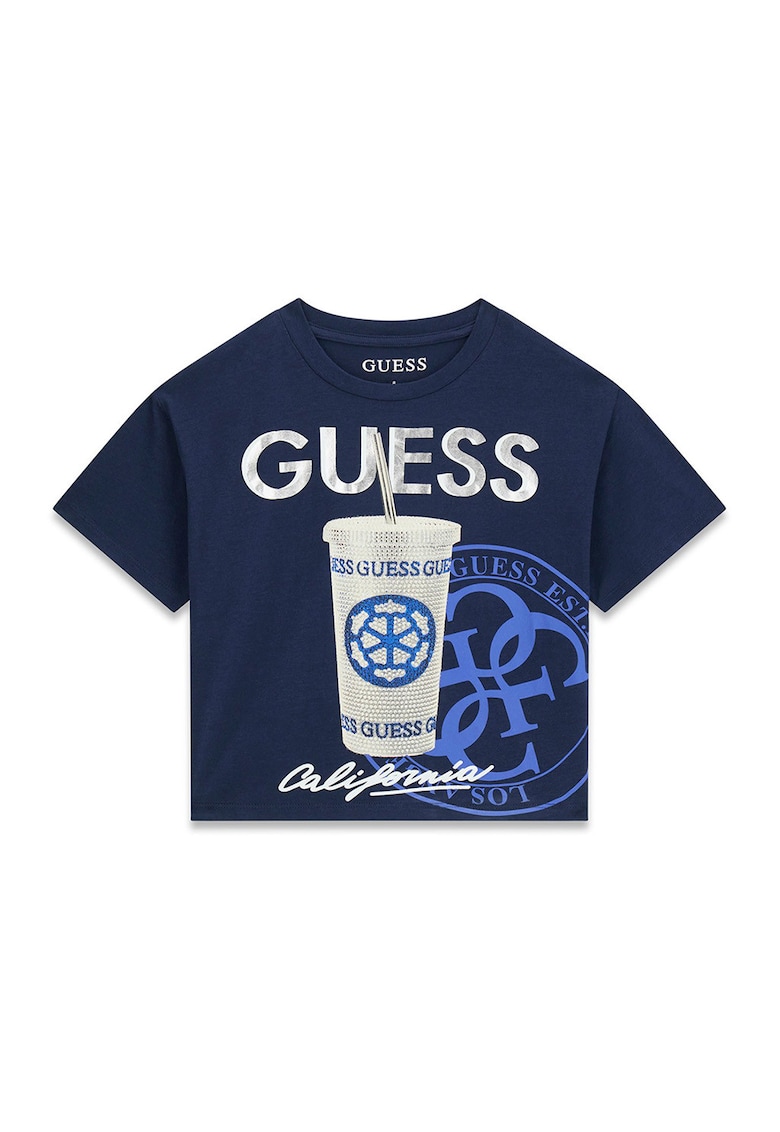 Tricou cu aplicatii de strasuri - Alb/Bleumarin