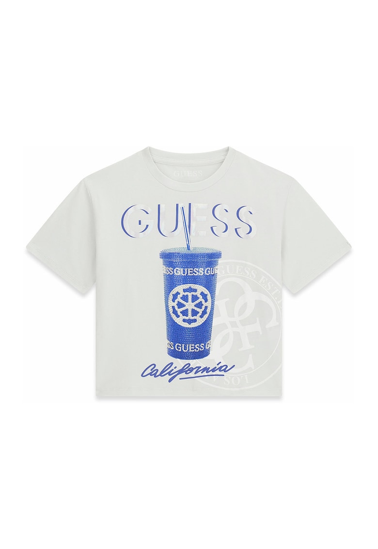 Tricou cu aplicatii de strasuri - Alb/Albastru