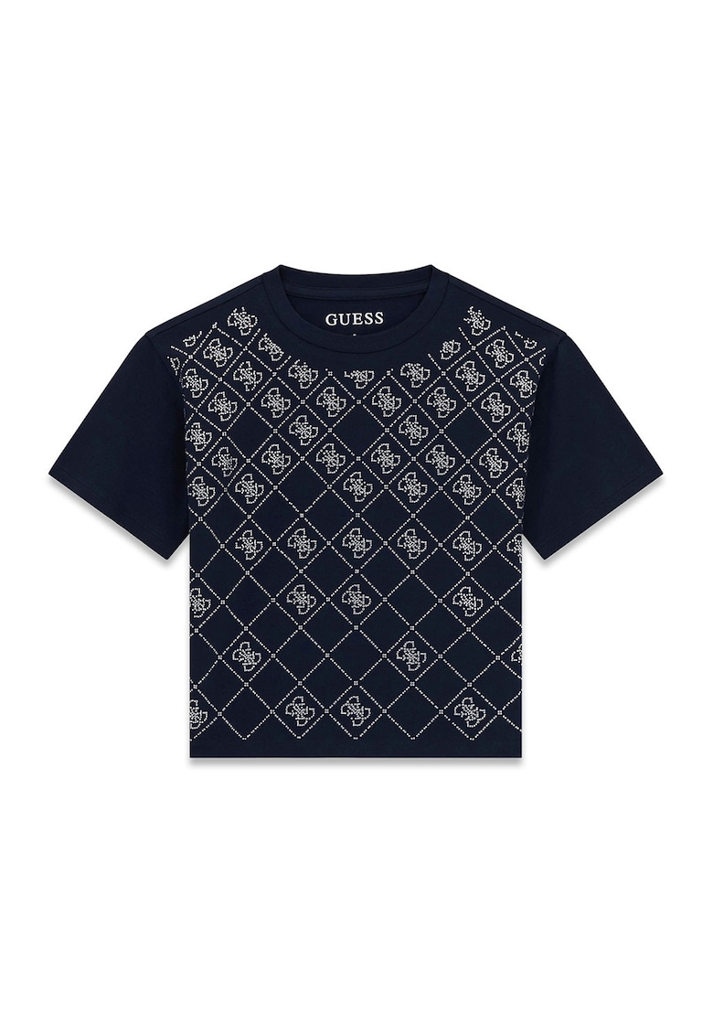 Tricou cu model monograma si strasuri - Negru