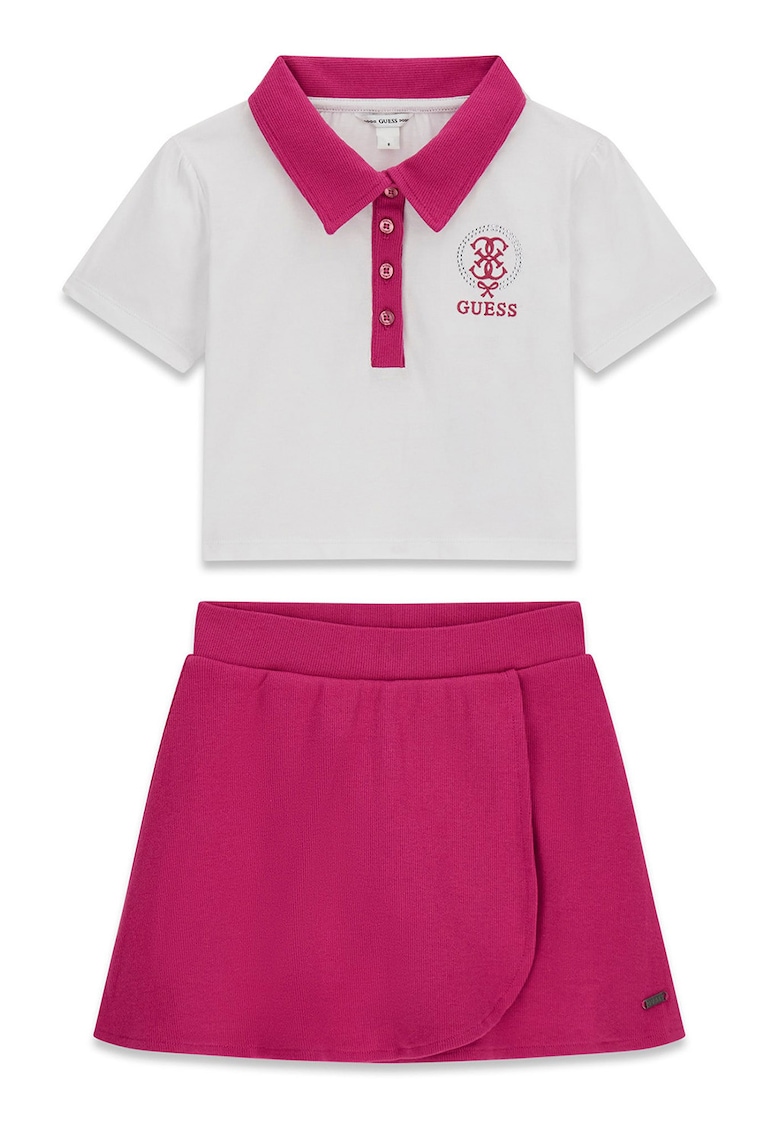 Set de tricou polo si fusta - Alb/Roz inchis