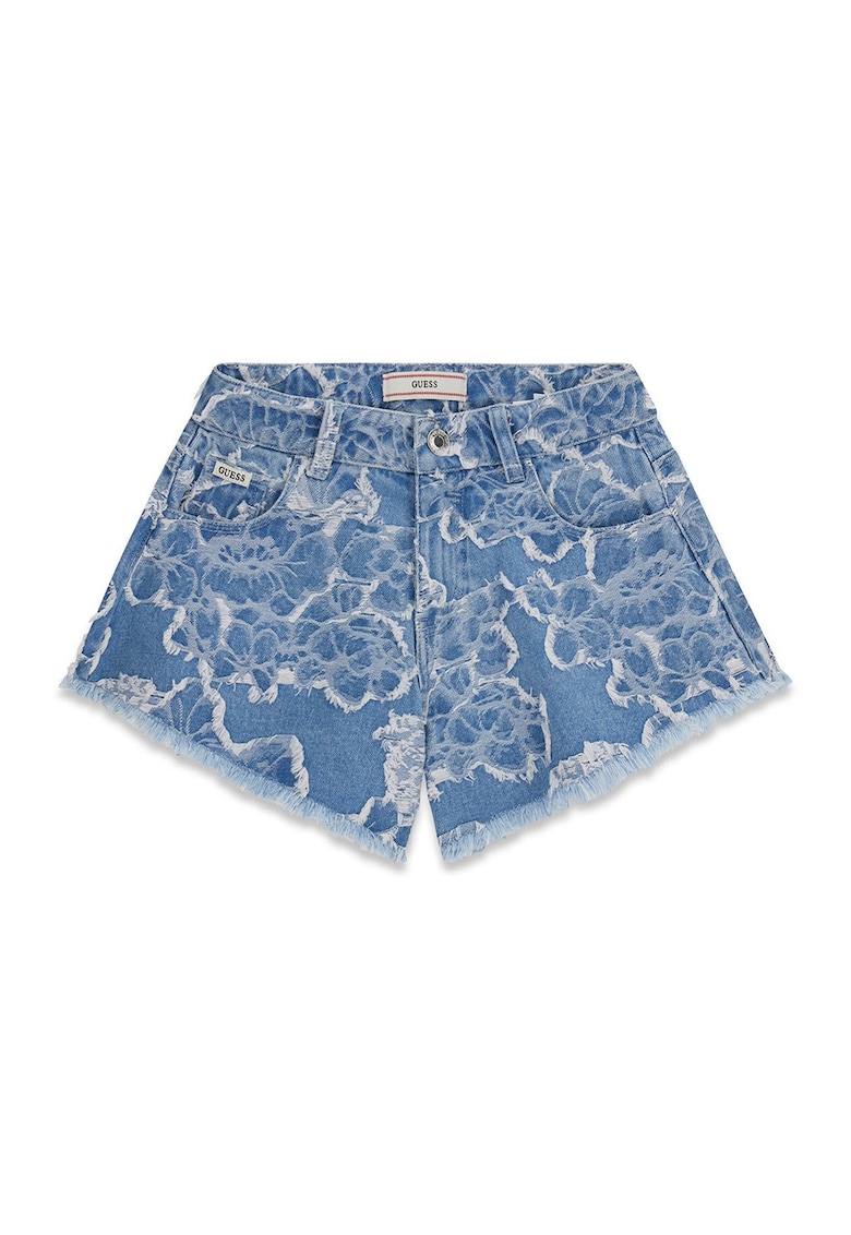 Pantaloni scurti de denim cu model - Albastru melange