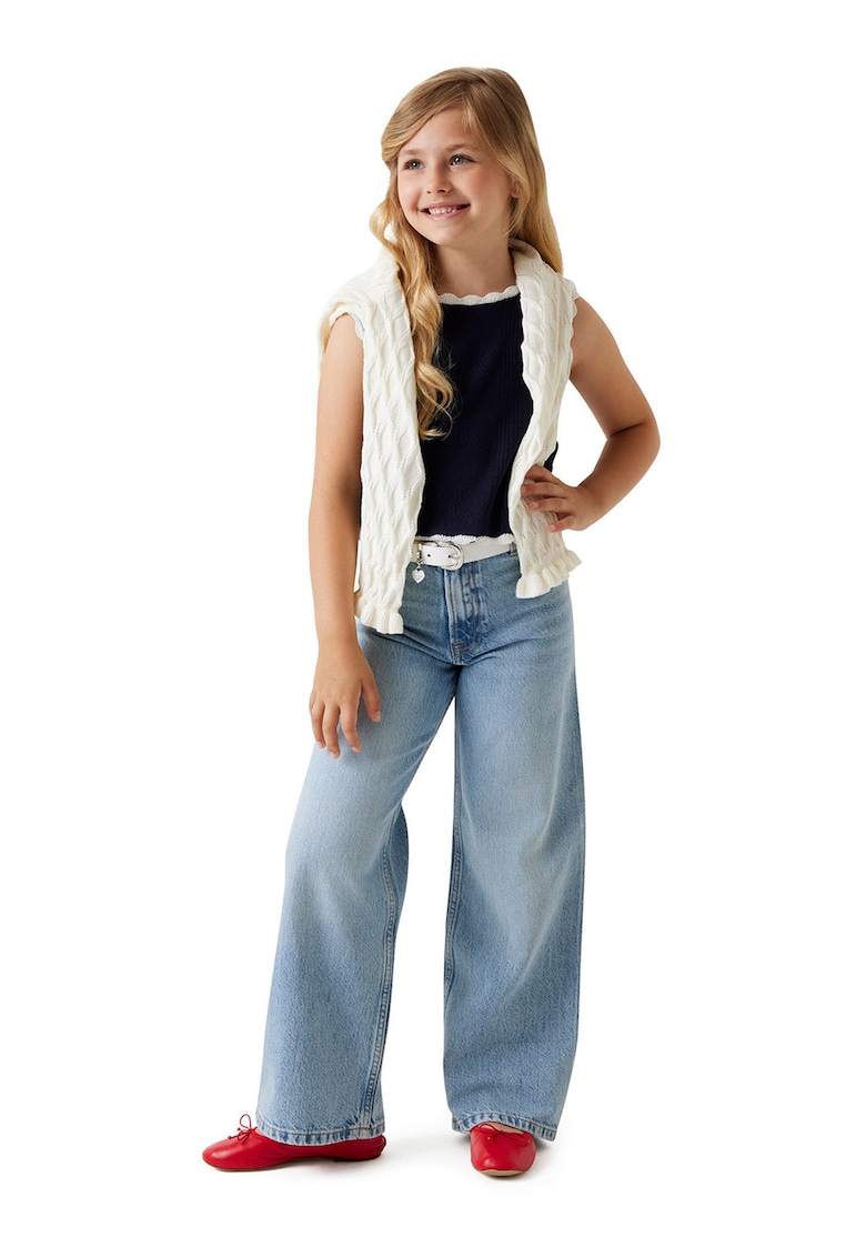 Blugi cu croiala ampla si aspect decolorat - Albastru melange