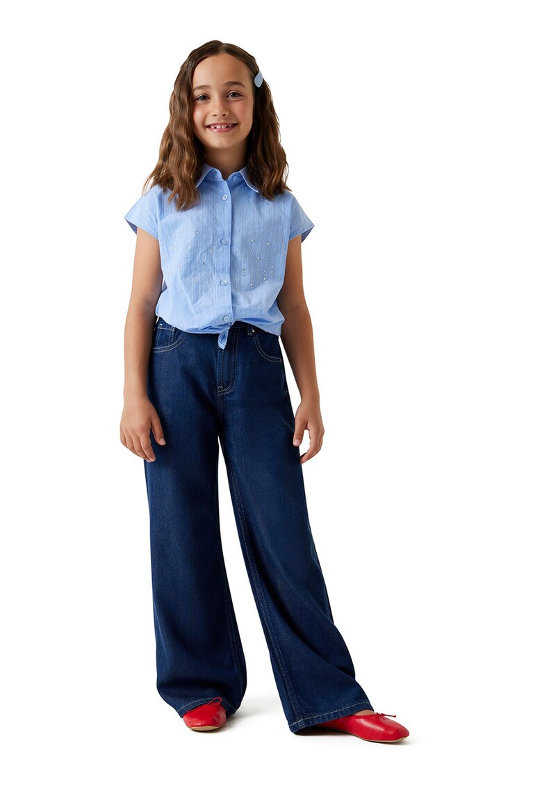 Blugi cu croiala ampla si talie inalta - Albastru inchis