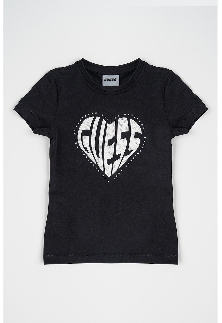 Tricou din amestec de bumbac cu logo din strasuri - Negru/Argintiu