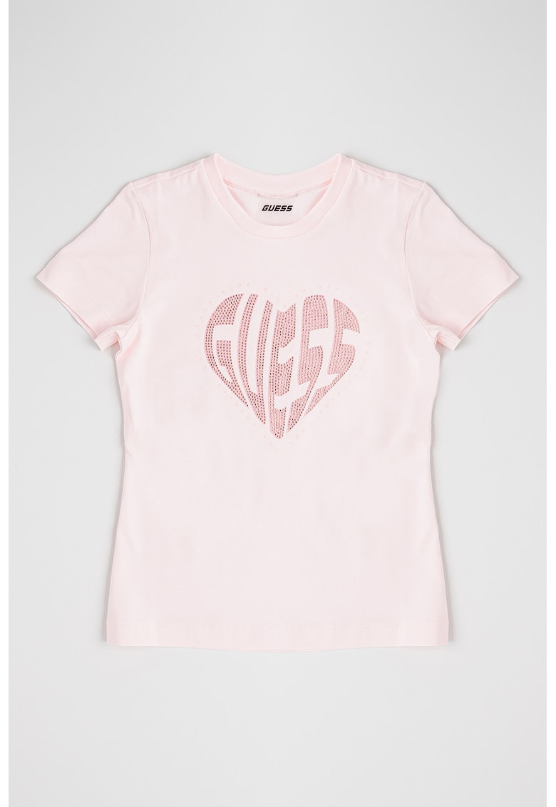 Tricou din amestec de bumbac cu logo din strasuri - Roz pal