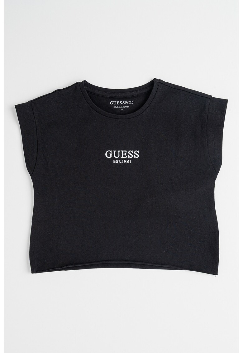 Tricou cu decolteu la baza gatului si logo - Alb/Negru