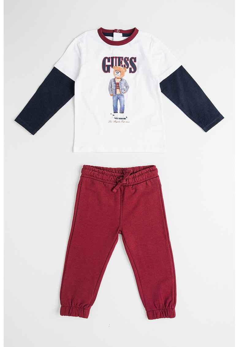 Set de pantaloni si bluza cu imprimeu - 2 piese - Alb/Visiniu/Bleumarin