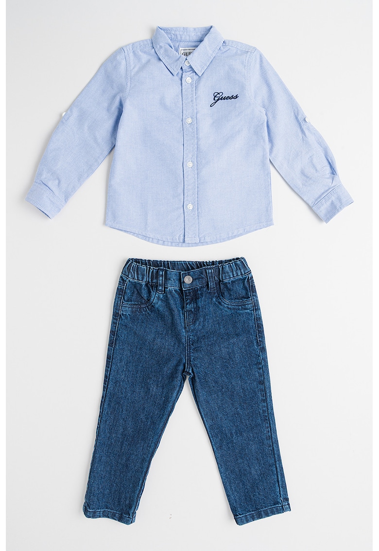 Set de camasa din bumbac si blugi - 2 piese - Albastru