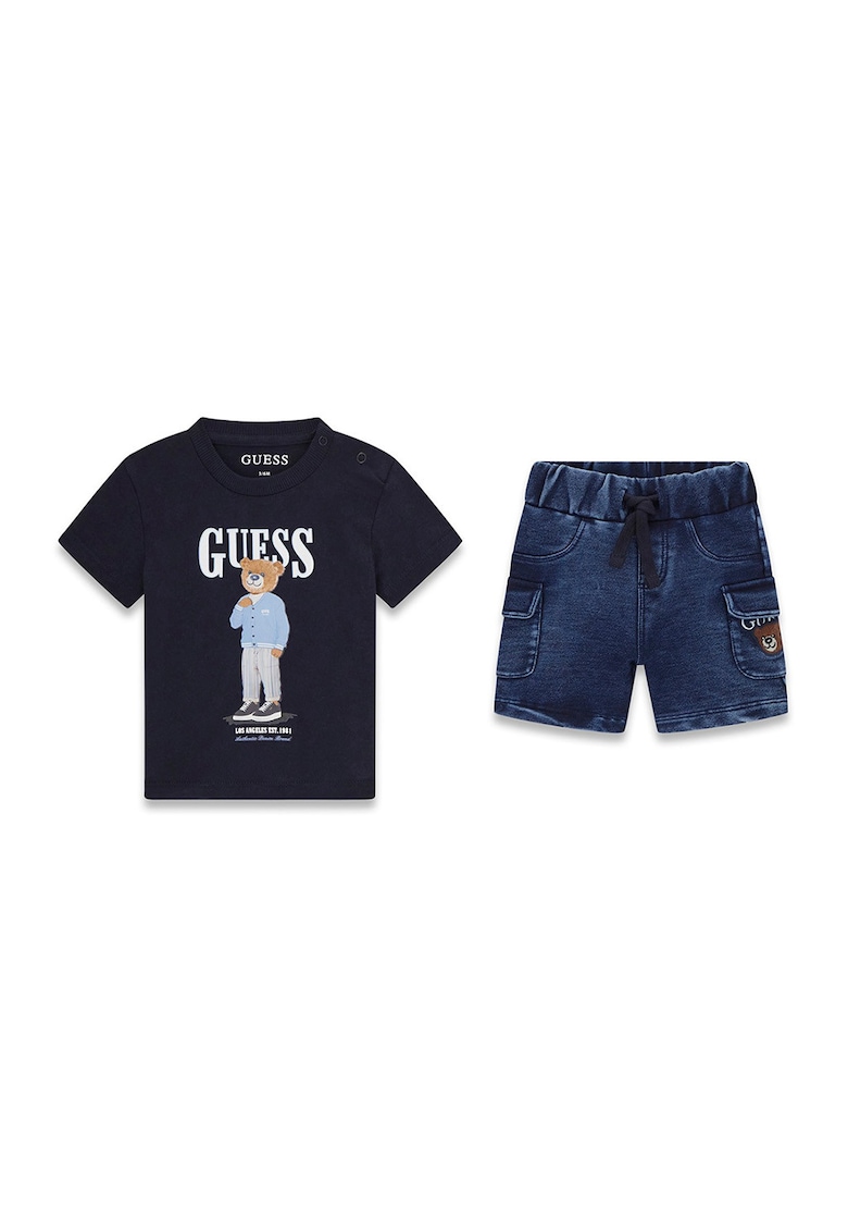 Set de tricou si pantaloni scurti cu logo si imprimeu grafic - Albastru inchis/Albastru ultramarin