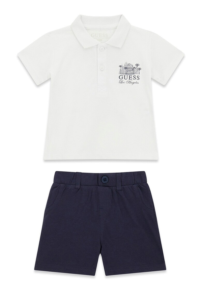 Set de trricou polo si pantaloni scurti cu imprimeu logo - Alb/Albastru ultramarin