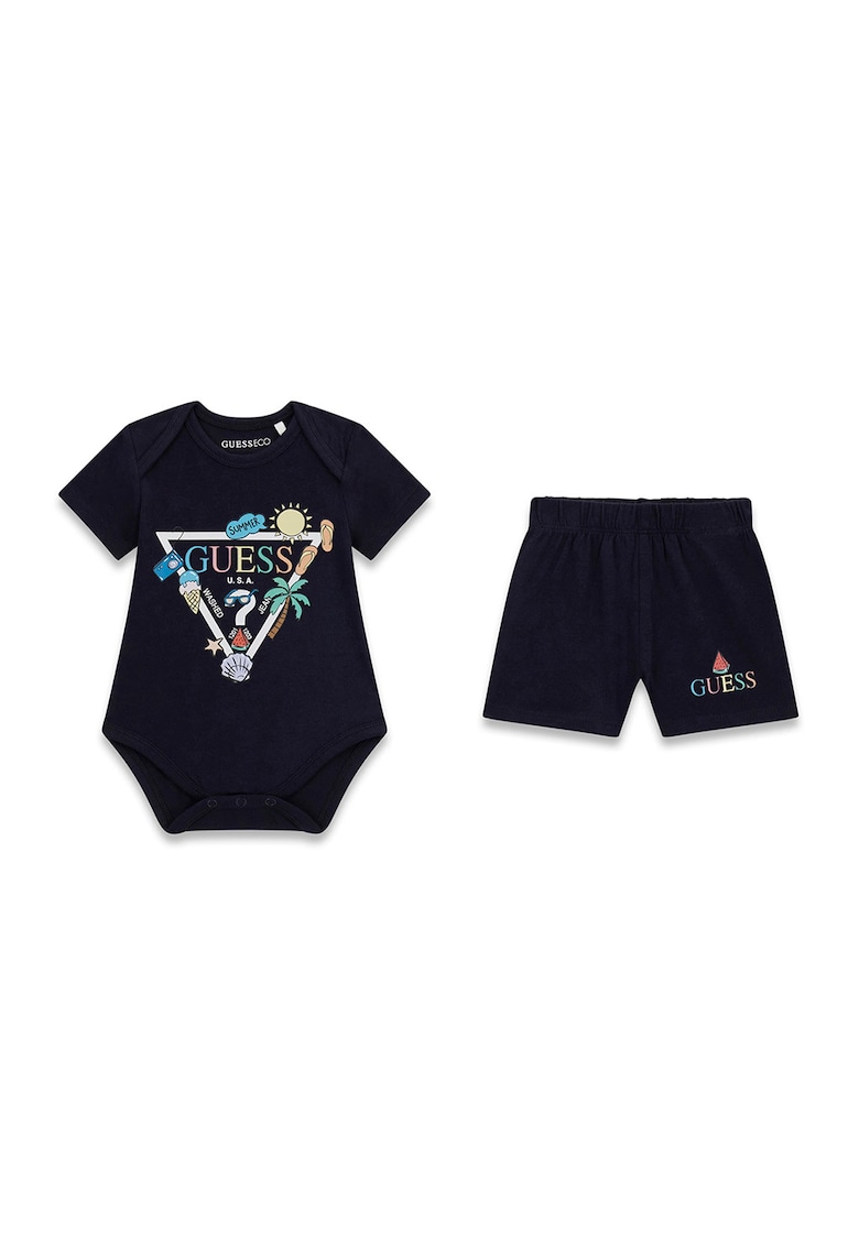 Set de body cu maneci scurte si pantaloni scurti - Verde/Negru