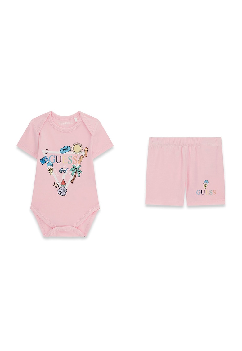 Set de body cu maneci scurte si pantaloni scurti - Roz deschis