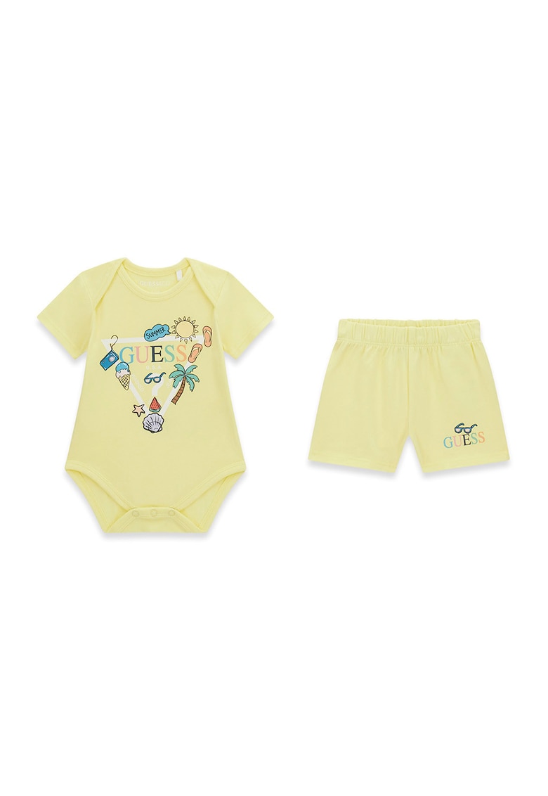 Set de body cu maneci scurte si pantaloni scurti - Galben deschis