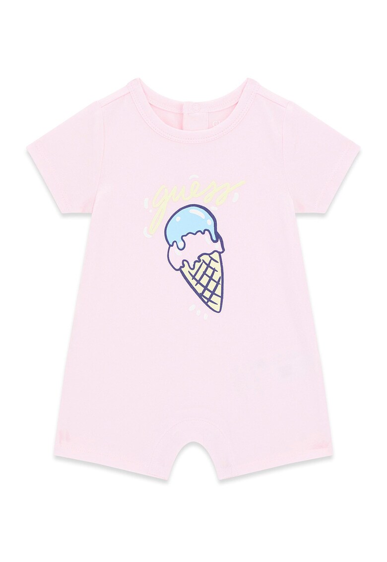 Salopeta cu model grafic si logo - Albastru pal/Roz