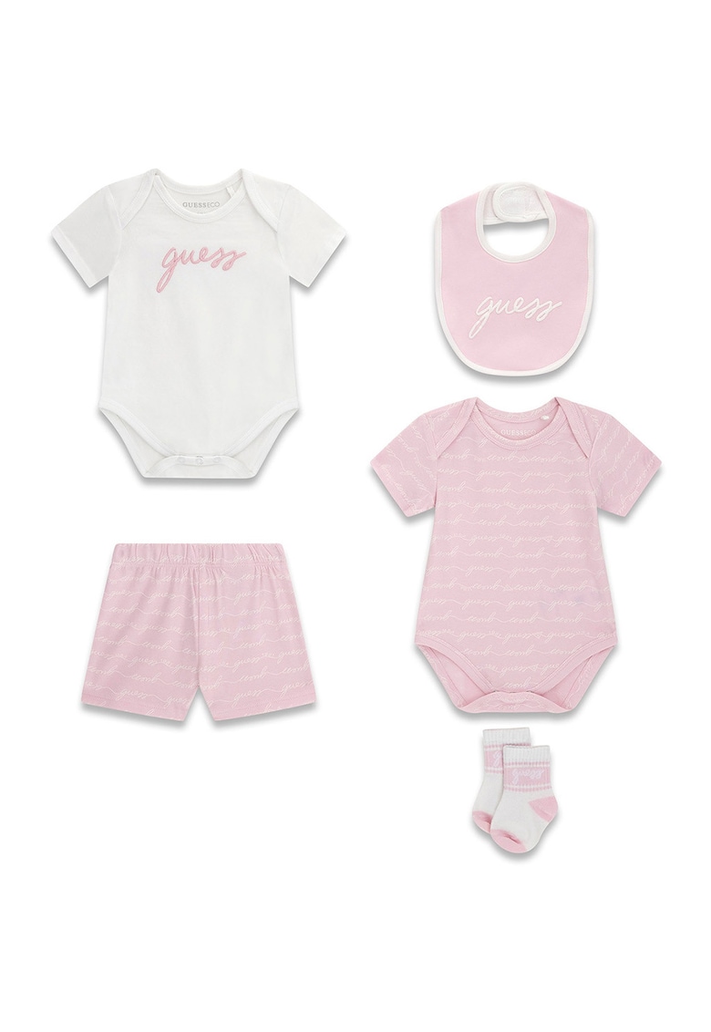 Set de haine cu model logo - 5 piese - Alb/Roz