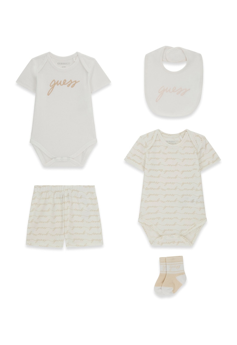 Set de haine cu model logo - 5 piese - Alb fildes