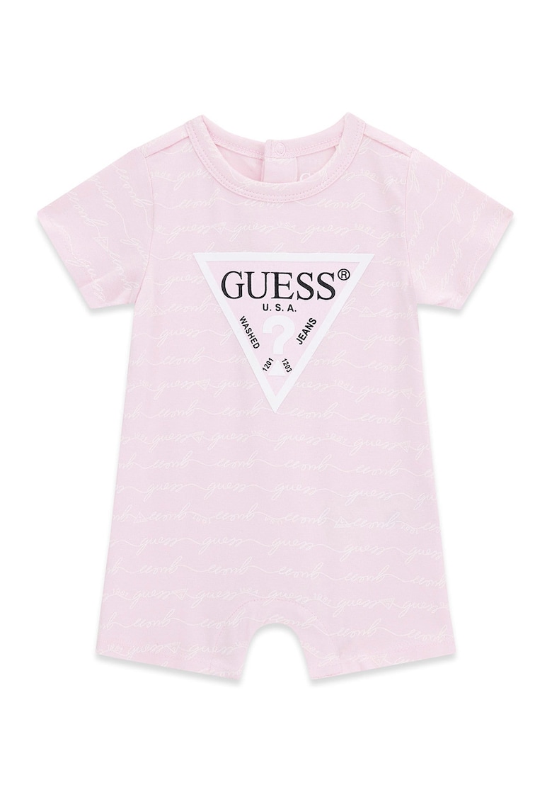 Salopeta scurta cu model logo - Roz deschis