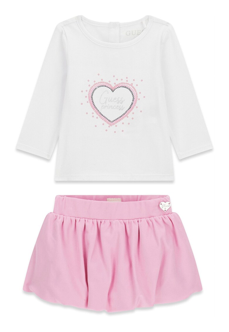 Set de bluza cu logo si fusta bufanta - Alb/Roz