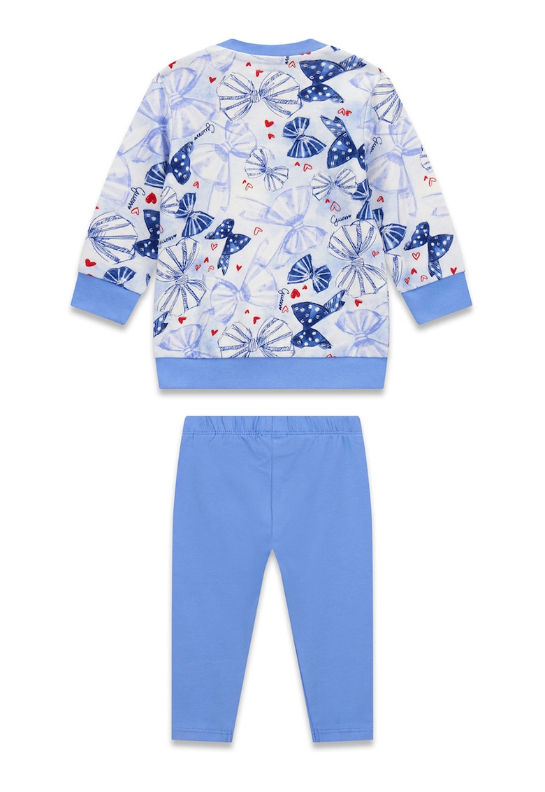 Set de colanti si bluza de trening cu logo cu particule stralucitoare - Alb/Albastru azur