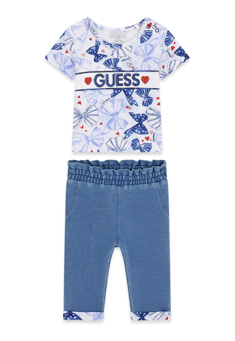 Set de tricou cu model si blugi - Albastru inchis/Albastru