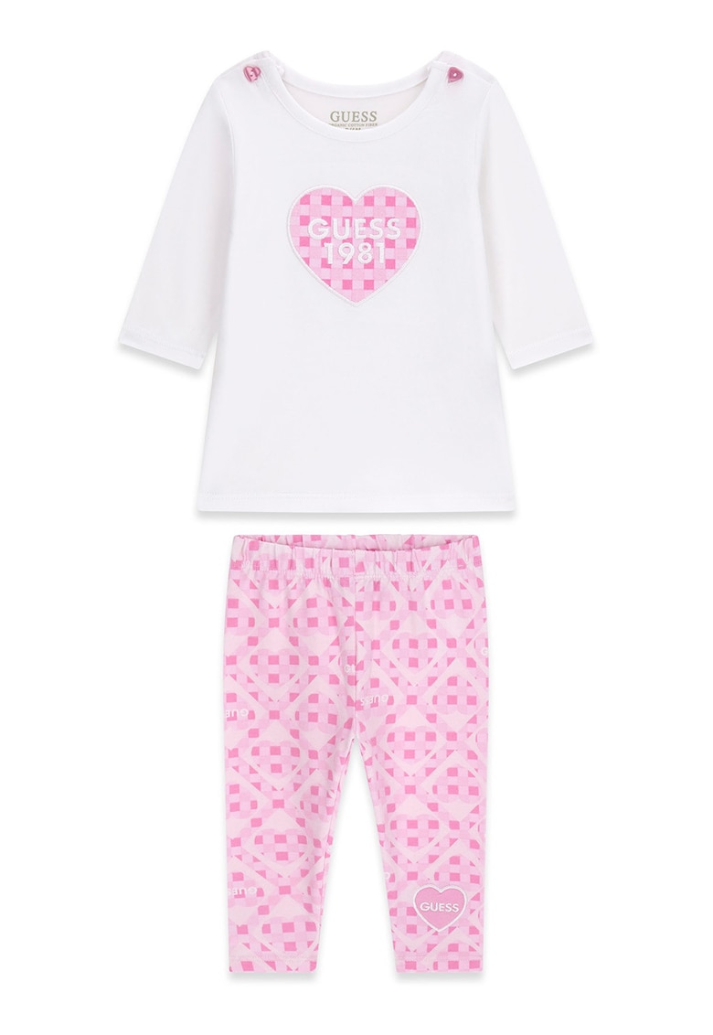 Set de bluza logo si colanti - Alb/Roz