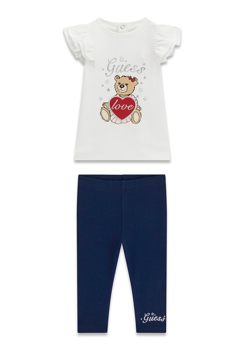 Set de tricou si colanti - Alb/Albastru ultramarin