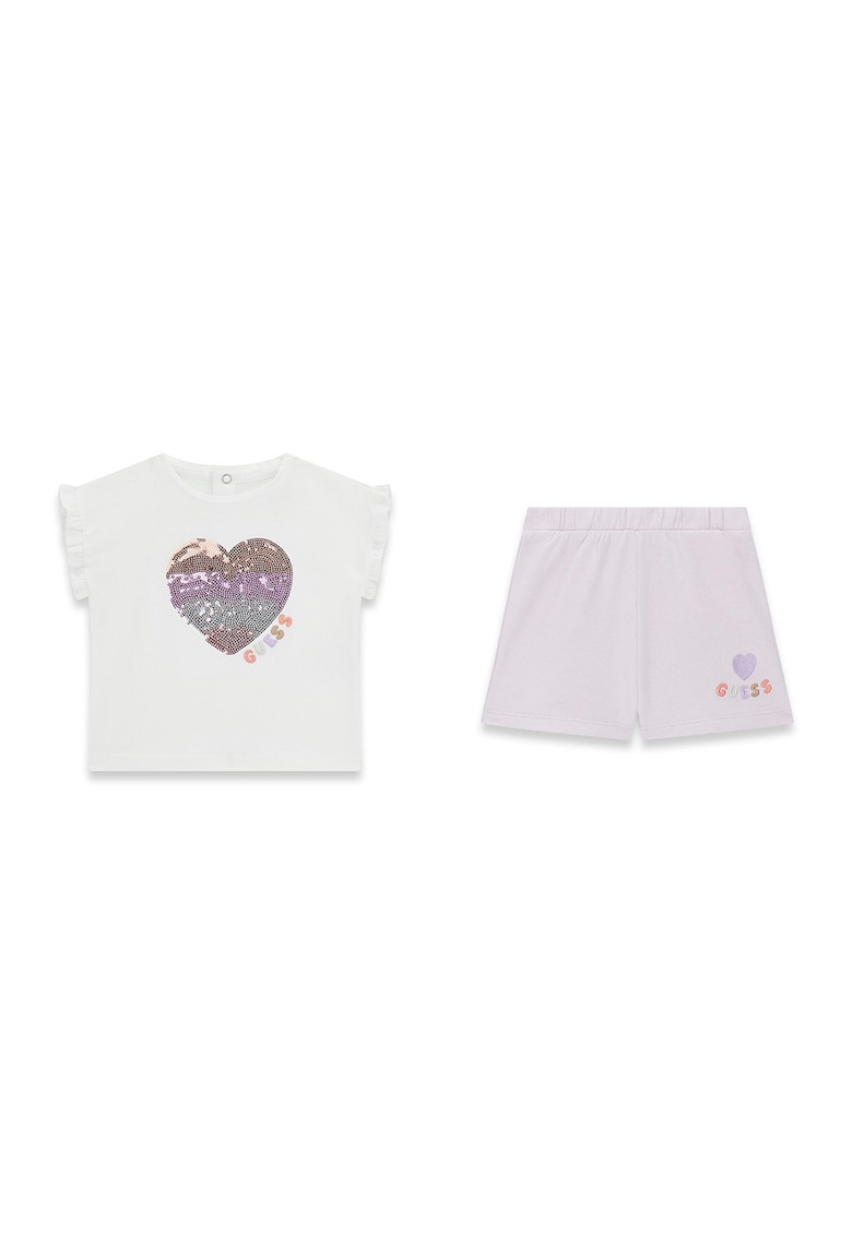 Set de tricou si pantaloni scurti - Alb fildes/Violet