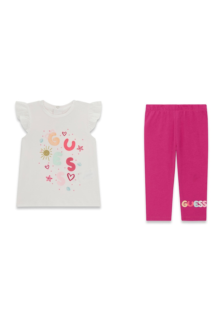 Set de colanti si tricou - Alb/Fucsia