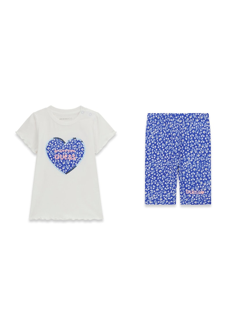 Set de tricou si bermude - Alb fildes/Albastru royal