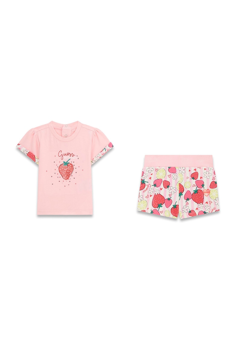 Set de tricou si pantaloni scurti - Rosu/Alb/Roz