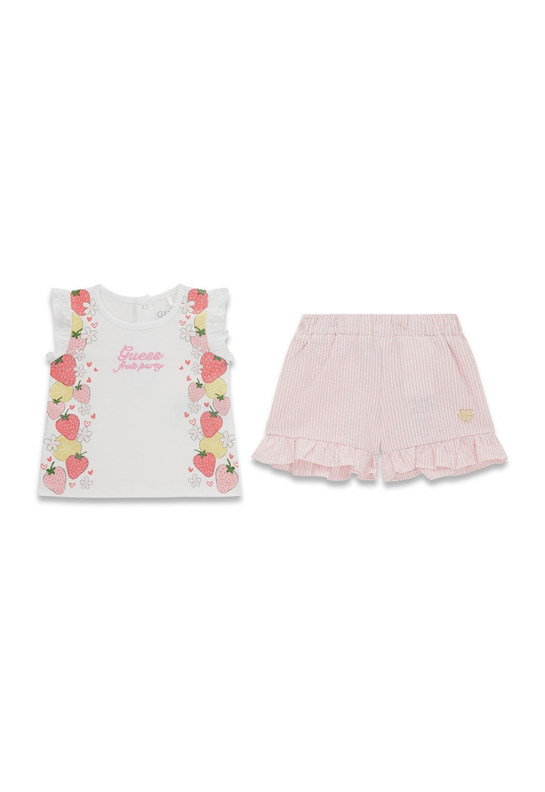 Set de tricou si pantaloni scurti - Alb/Roz