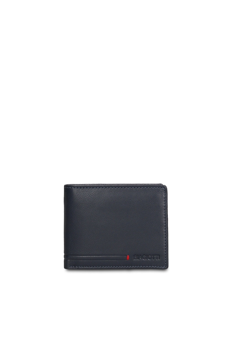 Portofel din piele cu broderie logo - Bleumarin