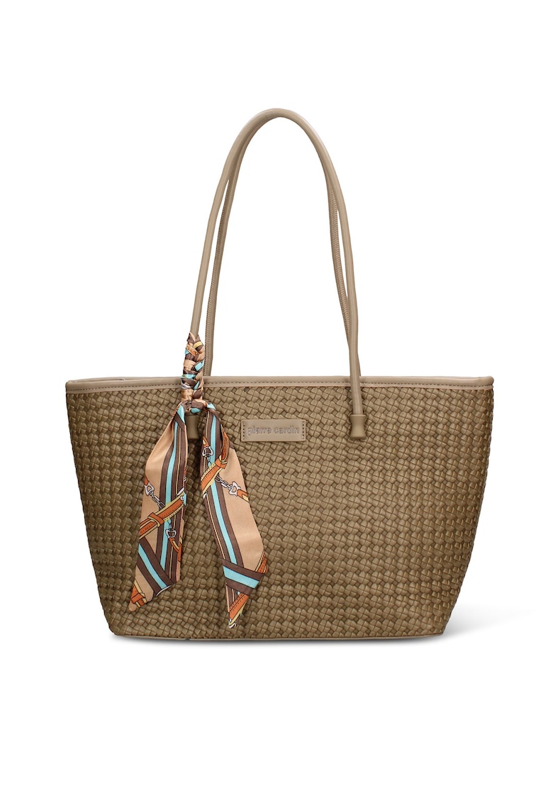 Geanta shopper de piele ecologica cu accesoriu esarfa Emberly Pro - Verde masliniu