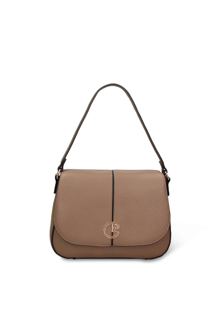 Geanta de piele ecologica cu bareta de umar si clapa Evanthe Ultra - Maro taupe