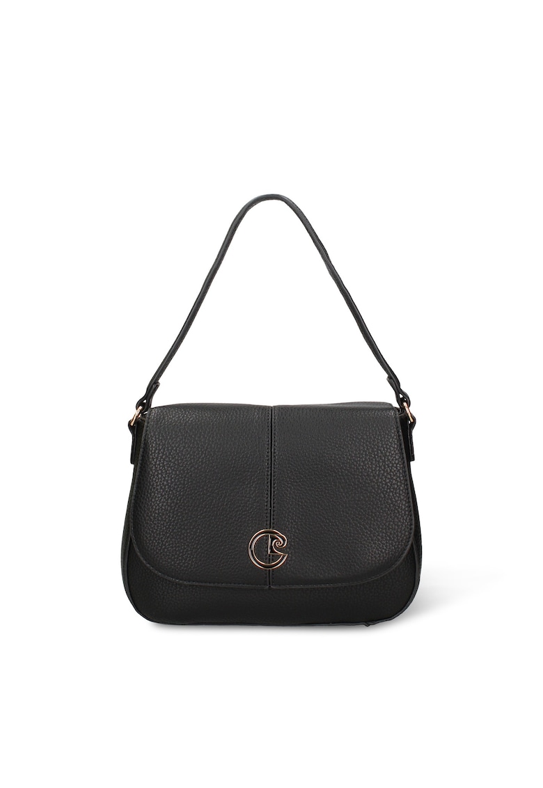 Geanta de piele ecologica cu bareta de umar si clapa Evanthe Ultra - Negru