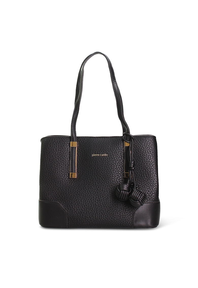 Geanta de piele ecologica cu bareta de umar si 2 compartimente Lysianne - Negru