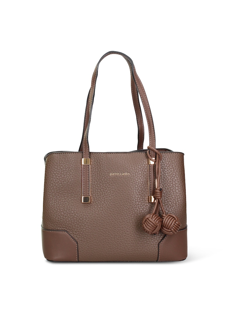 Geanta de piele ecologica cu bareta de umar si 2 compartimente Lysianne - Maro taupe